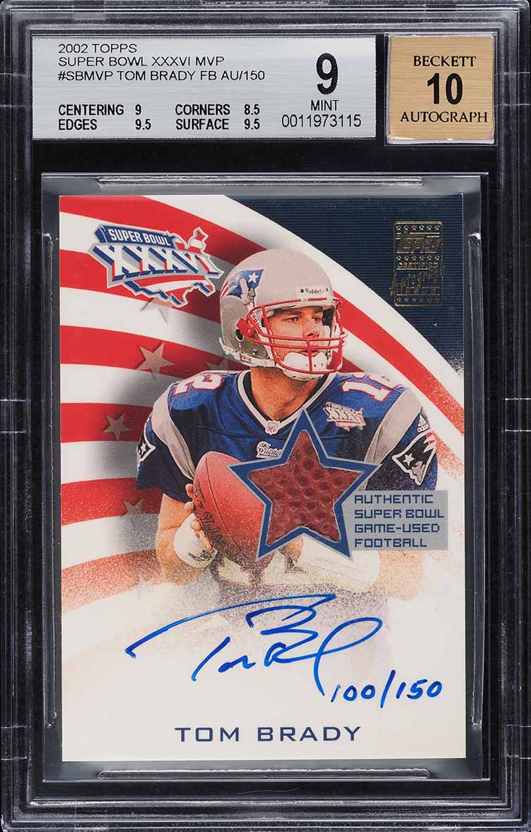 2002 Topps Super Bowl XXXVI MVP Tom Brady GAME-USED PATCH AUTO /150 BGS 9 MINT