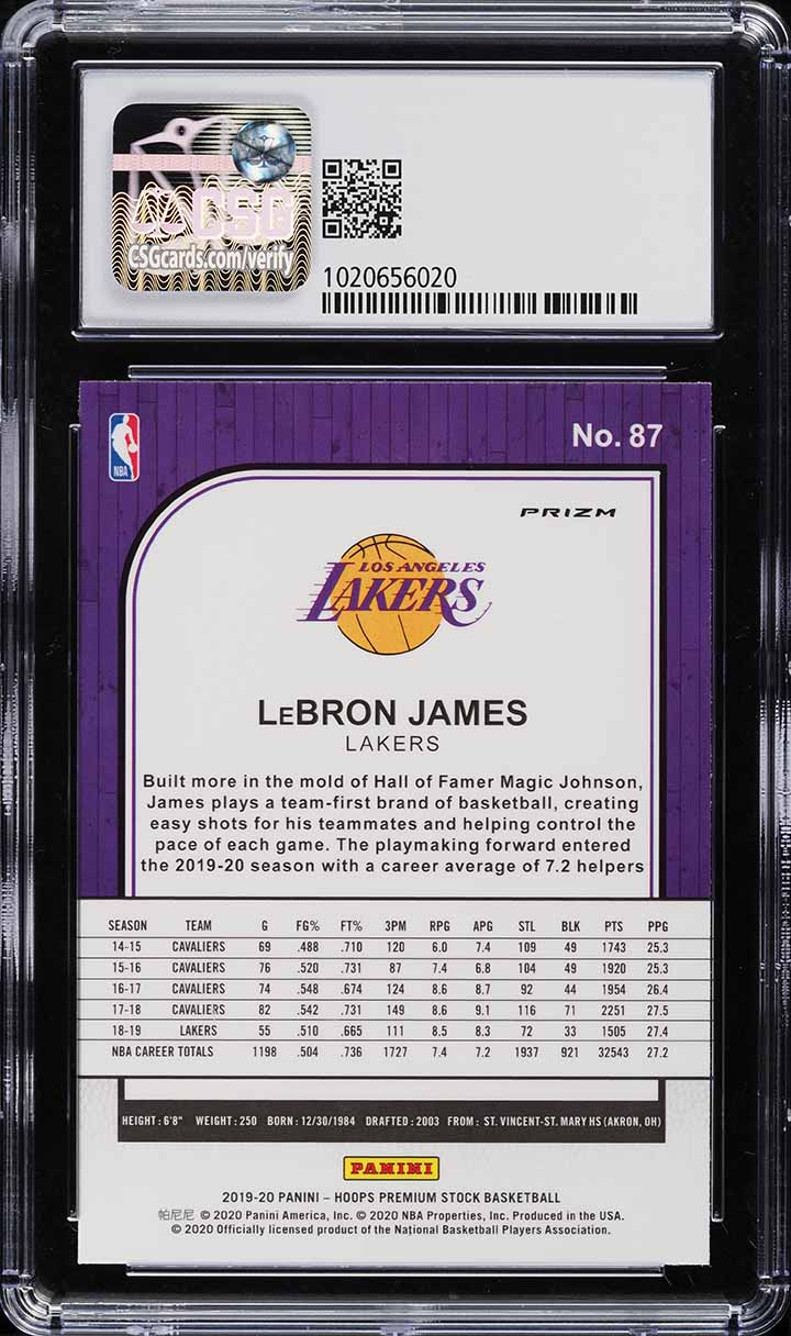 2019 Hoops Premium Stock Silver Laser LeBron James #87 CSG 9.5 GEM MINT