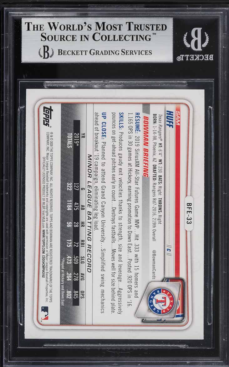 2020 Bowman 1st Edition Sky Blue Foil Sam Huff ROOKIE #BFE-33 BGS 9 MINT