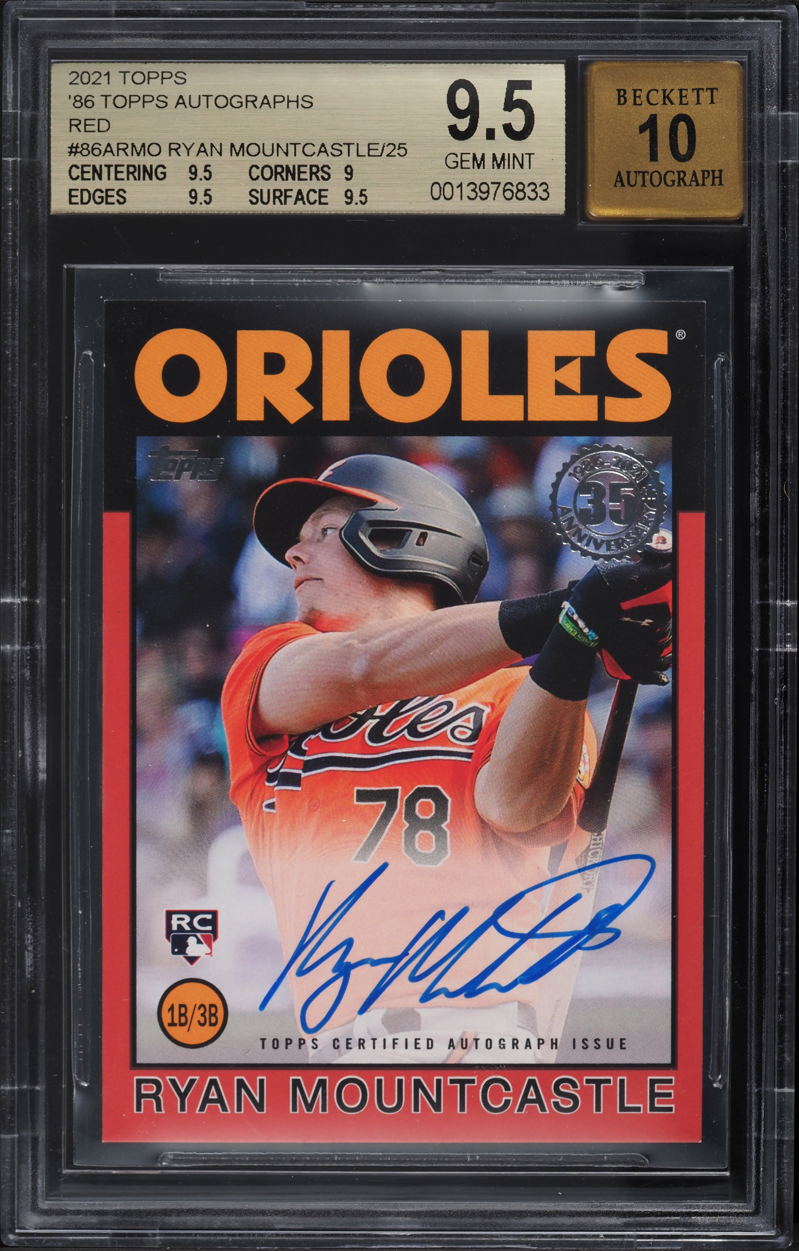 2021 Topps '86 Red Ryan Mountcastle ROOKIE AUTO /25 #86ARMO BGS