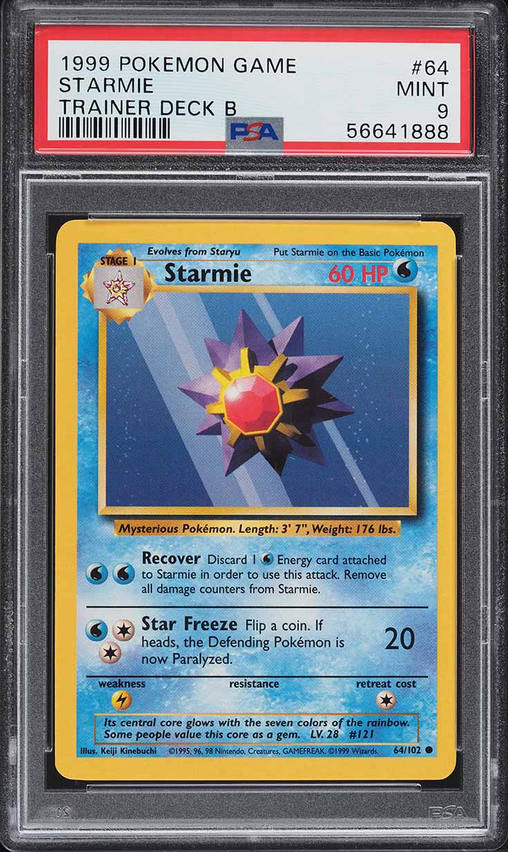 1999 pokemon trainer cards value 1999 Pokemon Base Set Trainer Deck B Starmie #64 PSA 9 MINT on Fanatics  Collect