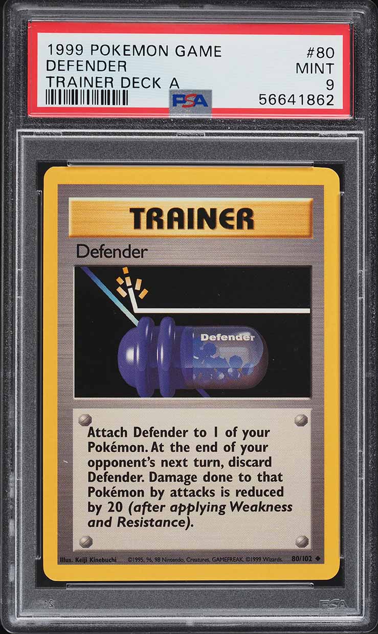 rare trainer pokemon cards 1999 1999 Pokemon Base Set Trainer Deck A Defender #80 PSA 9 MINT on Fanatics  Collect