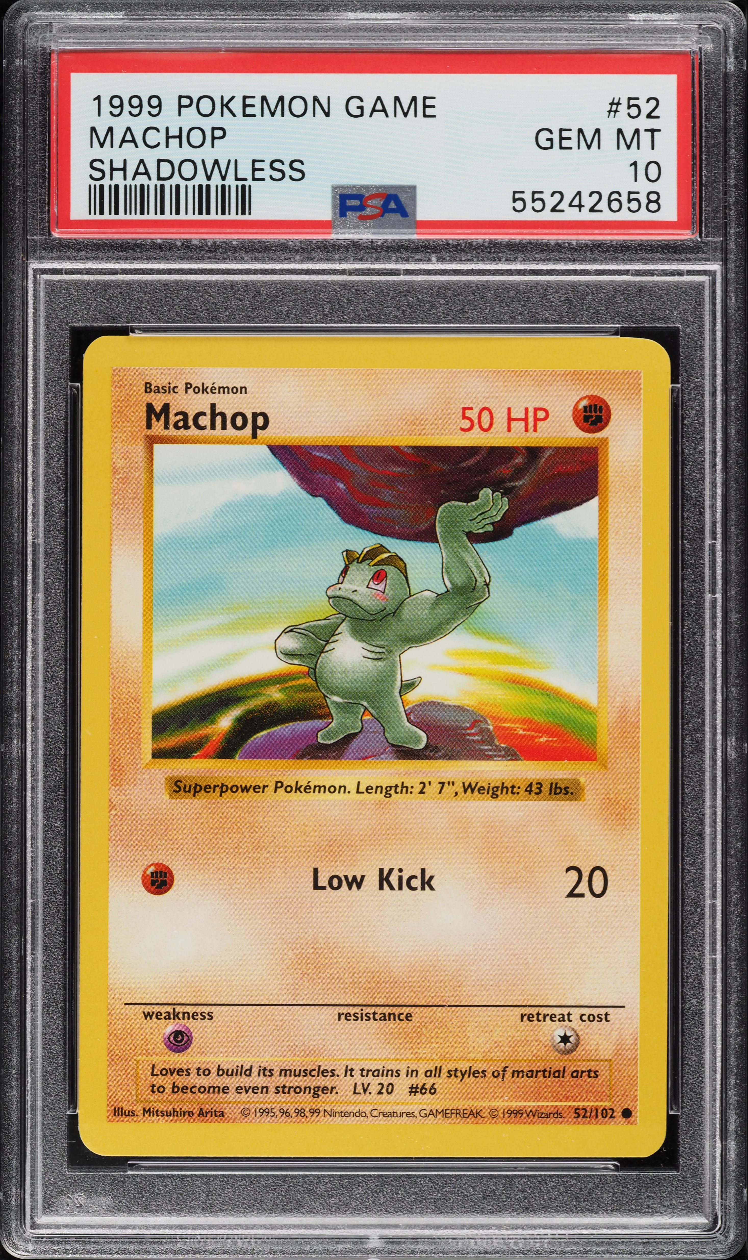 1999 Pokemon Base Set Shadowless Machop #52 PSA 10 GEM MINT on