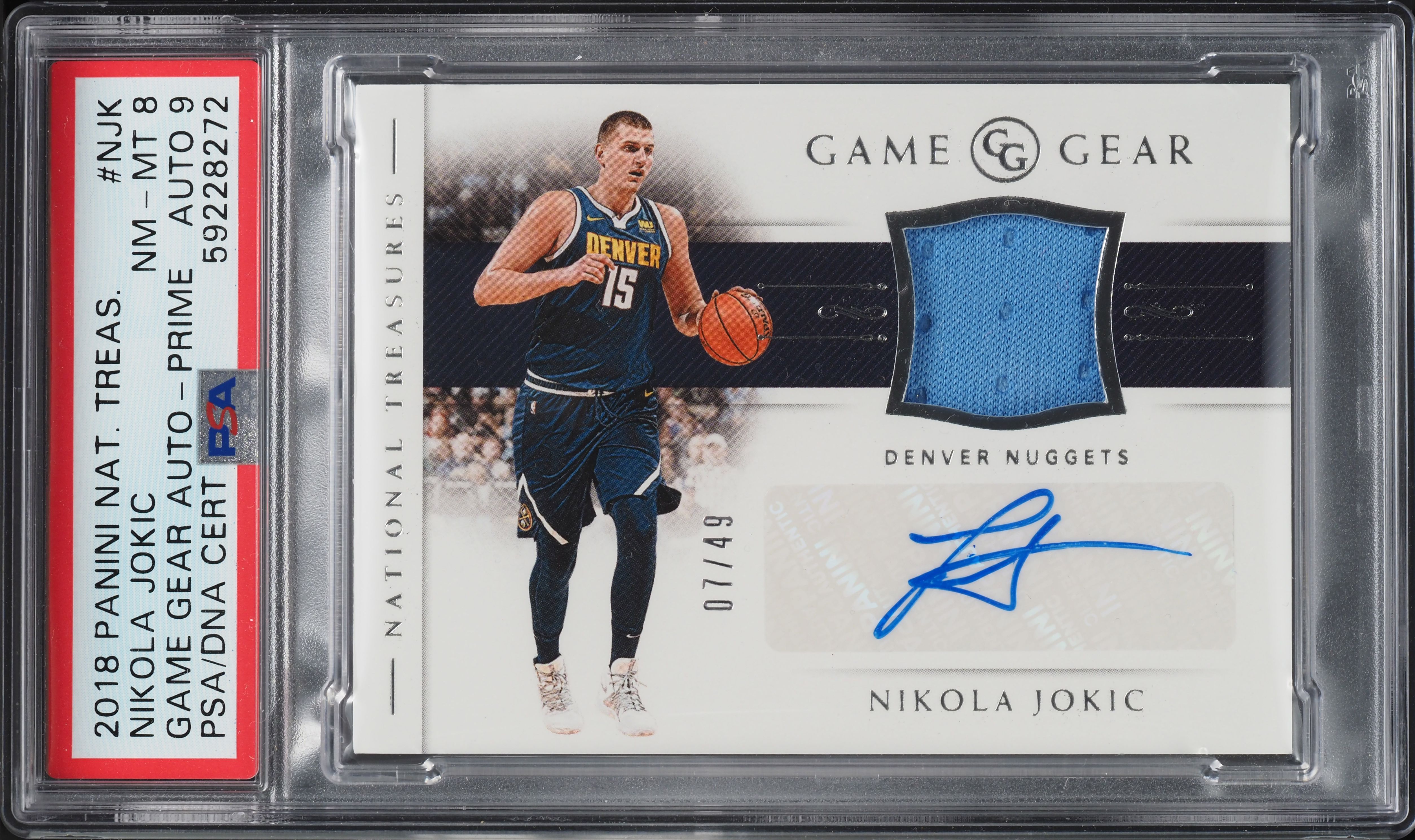 2018 National Treasures Game Gear Nikola Jokic PATCH AUTO DNA 9 