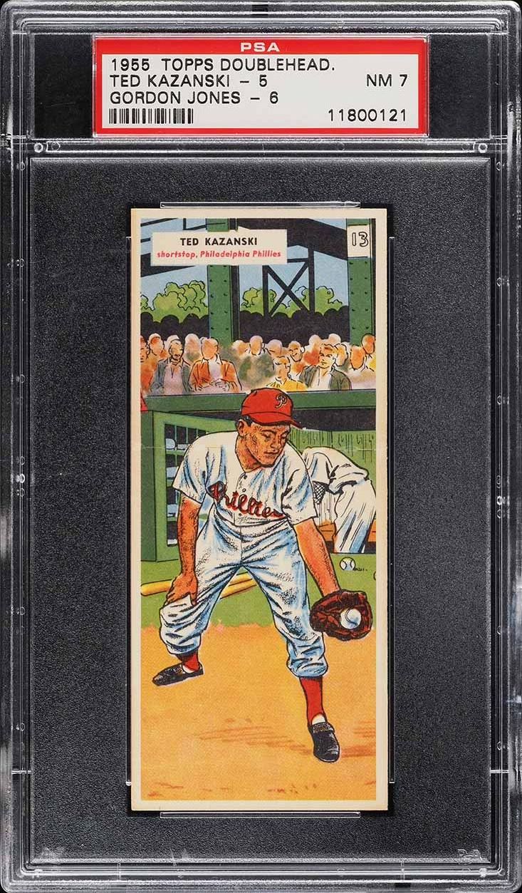 1955 Topps Doubleheaders Ted Kazanski & Gordon Jones #5/6 PSA 7 NRMT