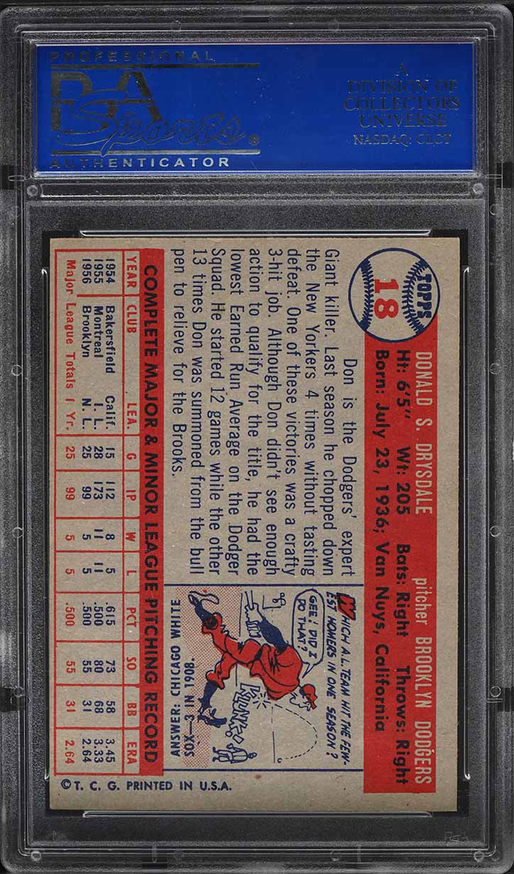 1957 Topps Don Drysdale ROOKIE #18 PSA 8 NM-MT