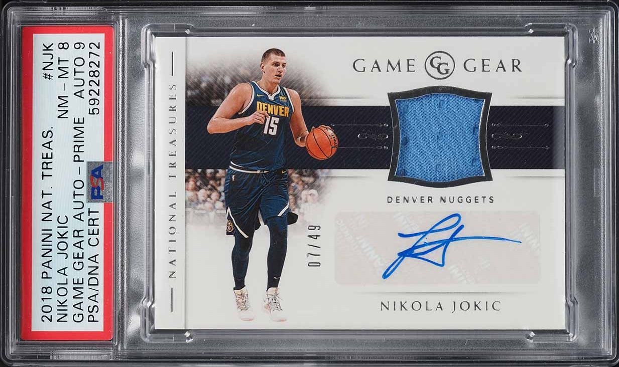 2018 National Treasures Game Gear Nikola Jokic PATCH AUTO DNA 9 