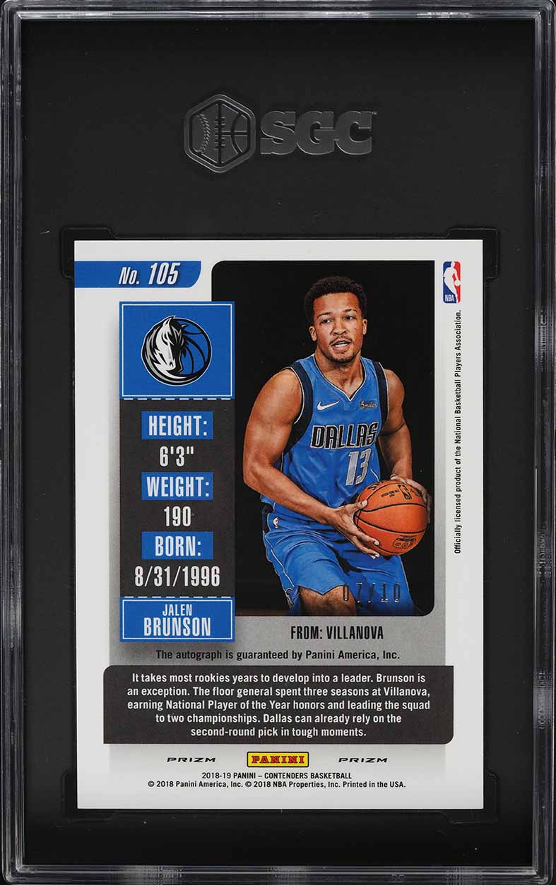 2018 Panini Contenders Premium Gold Jalen Brunson ROOKIE AUTO /10 #105 SGC 10