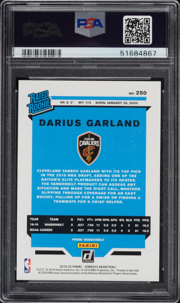 2019 Donruss Press Proof Silver Darius Garland ROOKIE /349 #250 PSA 9 MINT