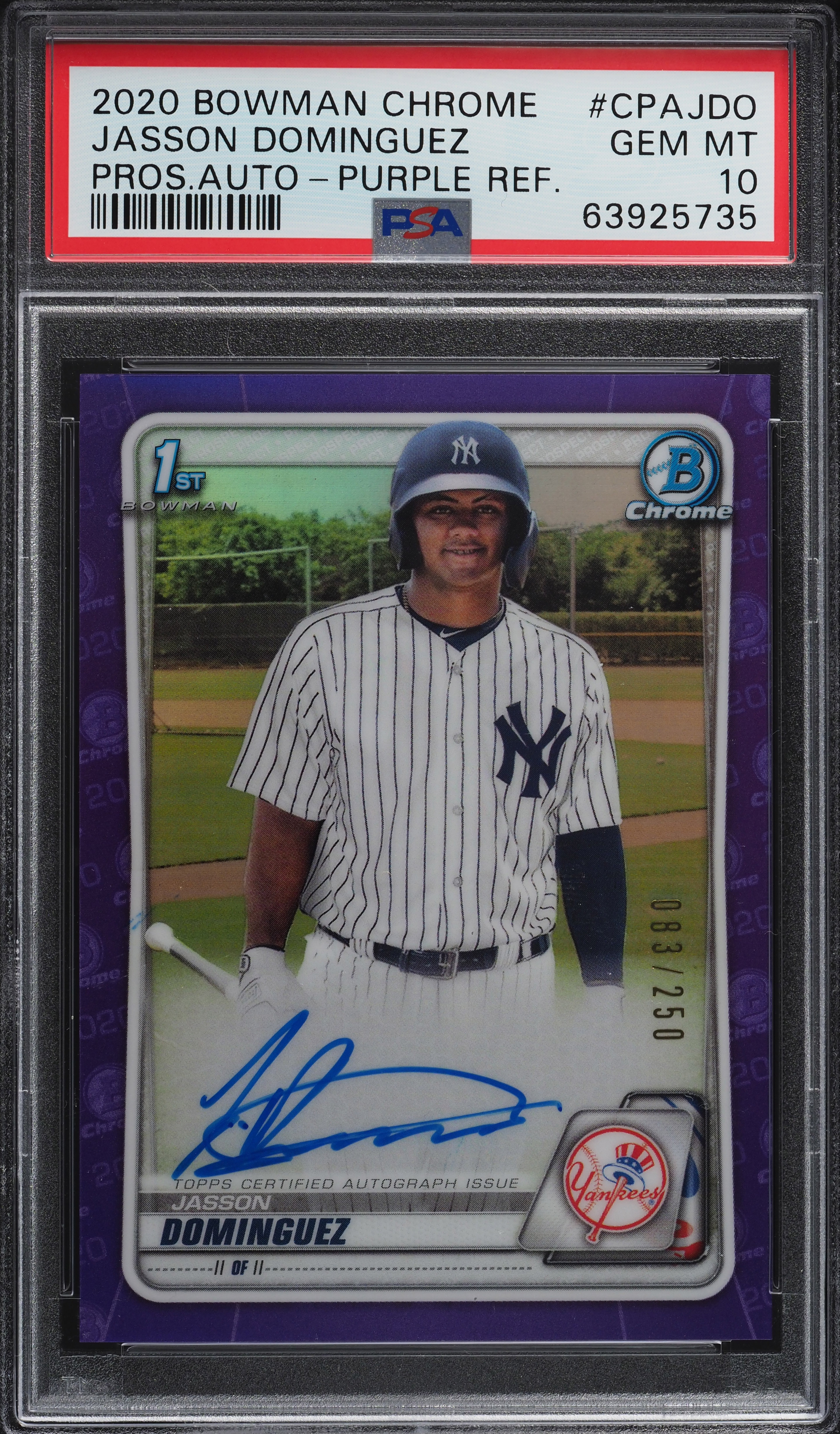 2020 Bowman Chrome Purple Refractor Jasson Dominguez ROOKIE AUTO