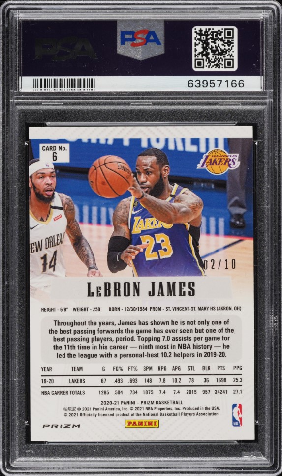 2020 Panini Prizm Flashback Gold Prizms LeBron James /10 #6 PSA 10 GEM MINT