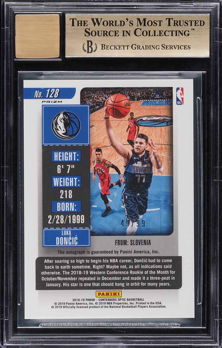 2018 Panini Contenders Optic Blue Luka Doncic ROOKIE AUTO /99 #128 BGS 9.5