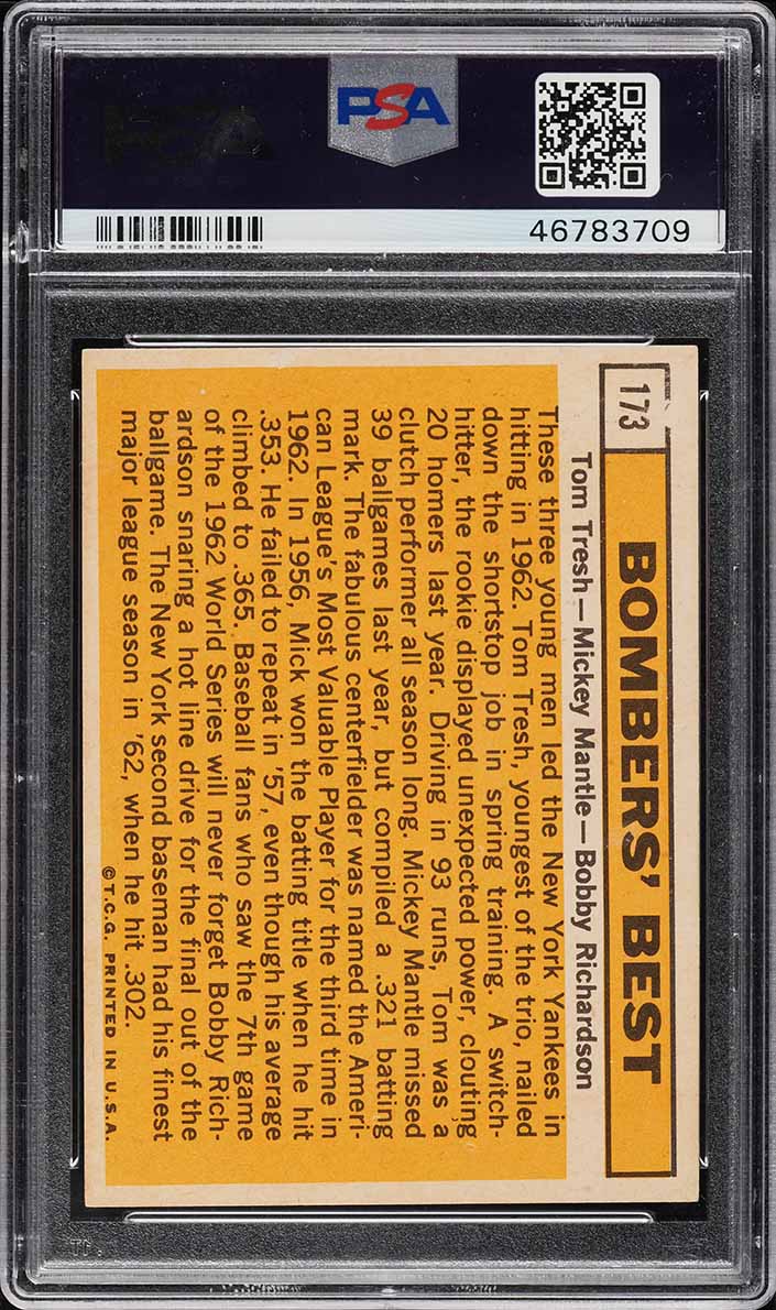 1963 Topps Mickey Mantle Bobby Richardson BOMBERS' BEST #173 PSA 4 VGEX