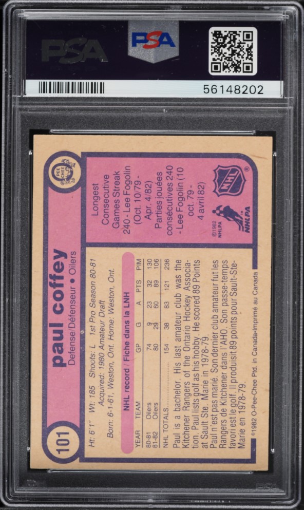 1982 O-Pee-Chee Hockey Paul Coffey #101 PSA 6 EXMT
