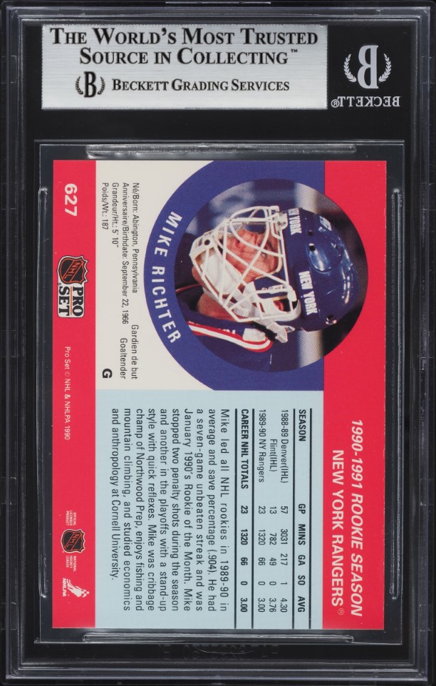 1990 Pro Set Hockey Mike Richter ROOKIE #627 BGS 9 MINT