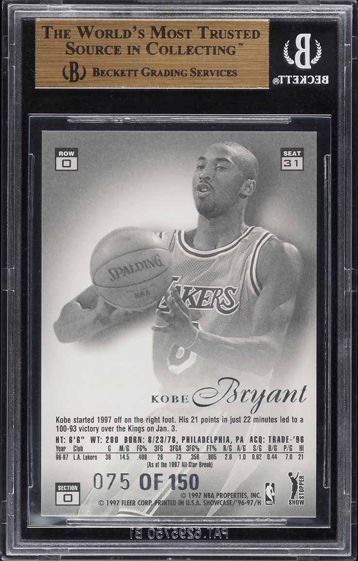 1996 Flair Showcase Legacy Collection Row 0 Kobe Bryant ROOKIE /150 #31 BGS 9.5