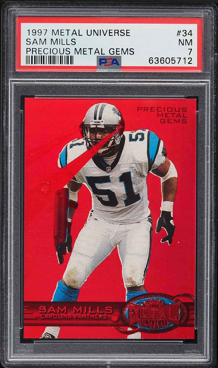 1997 Metal Universe Precious Metal Gems PMG Red Sam Mills /150 #34 PSA 7 NRMT