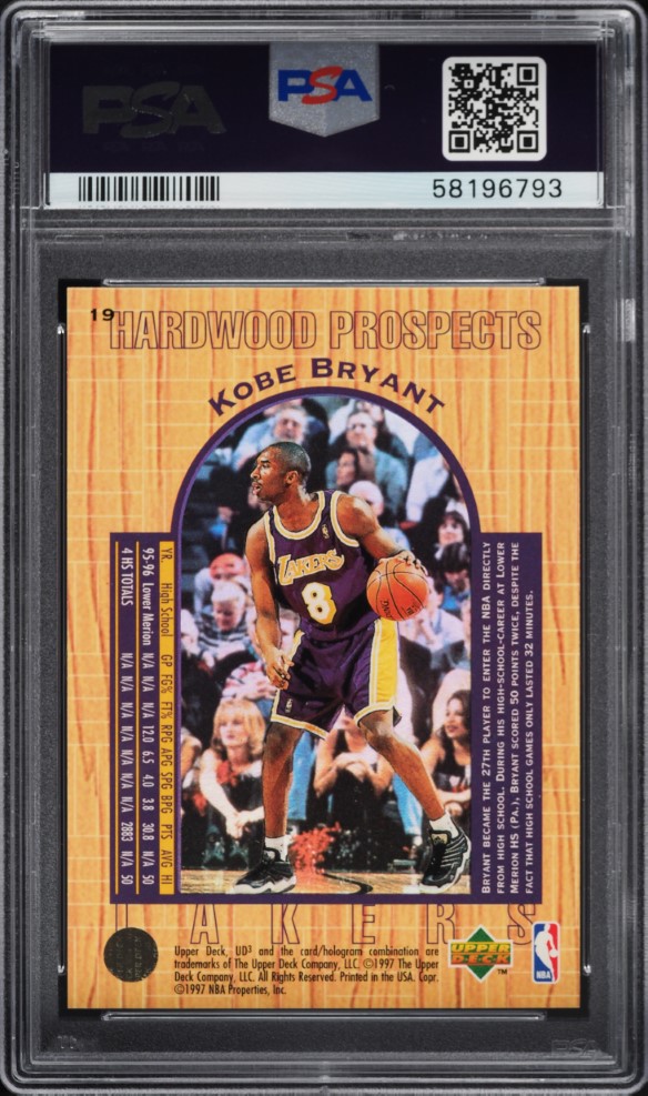 1996 UD3 Basketball Kobe Bryant ROOKIE #19 PSA 9 MINT