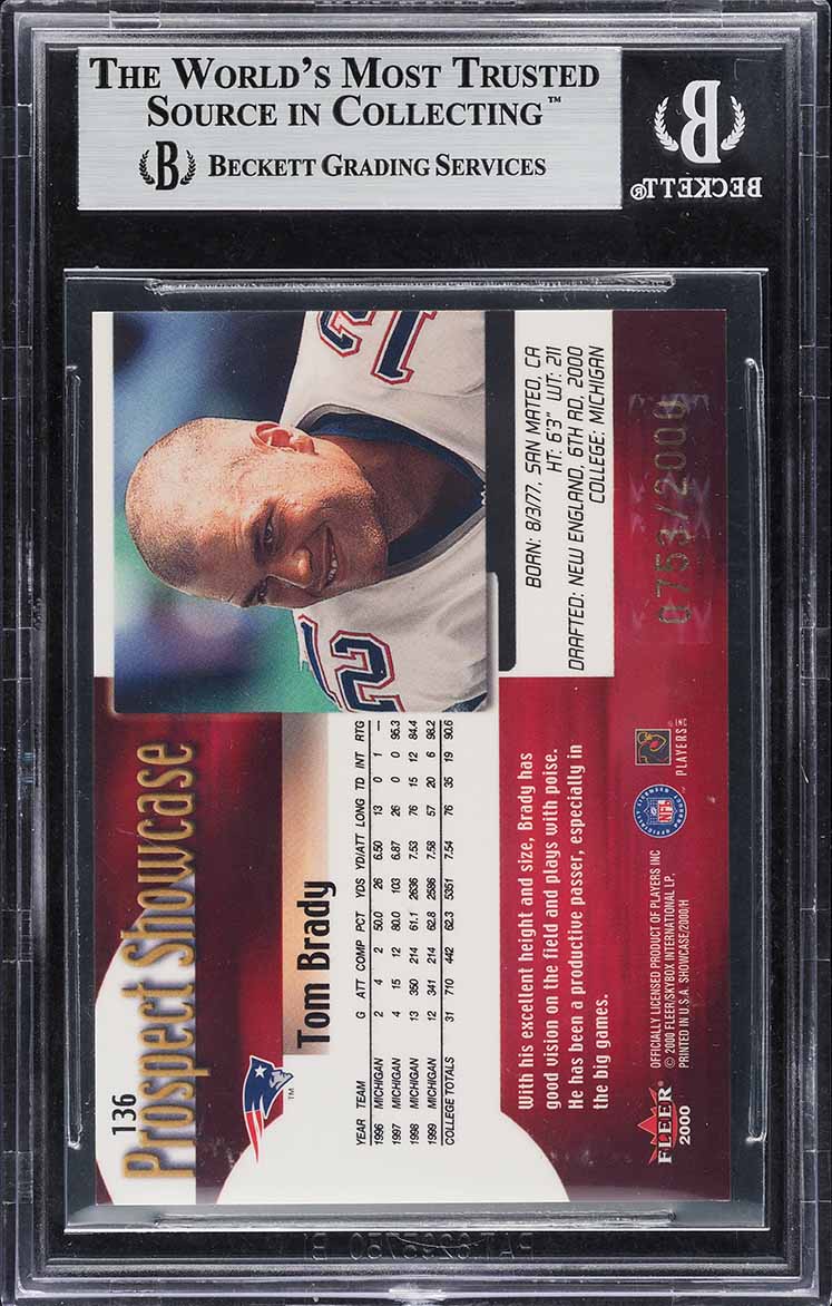 2000 Fleer Showcase Tom Brady ROOKIE /2000 #136 BGS 9 MINT