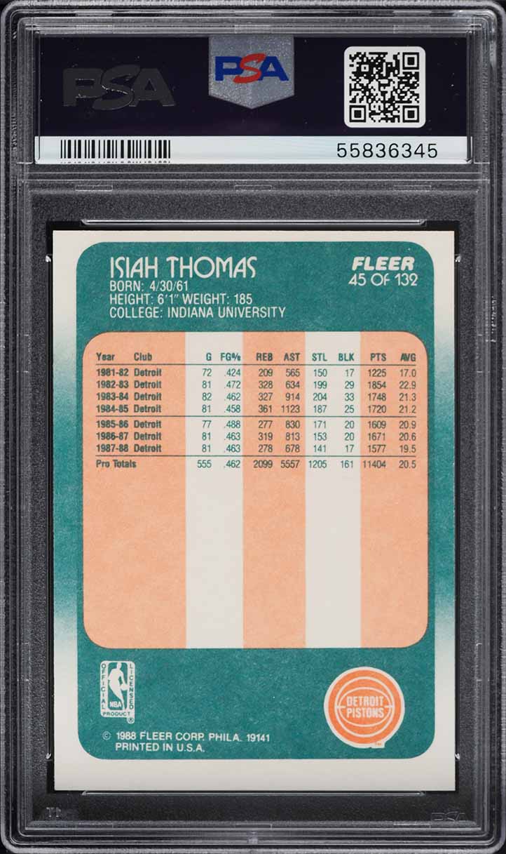 1988 Fleer Basketball Isiah Thomas #45 PSA 5 EX