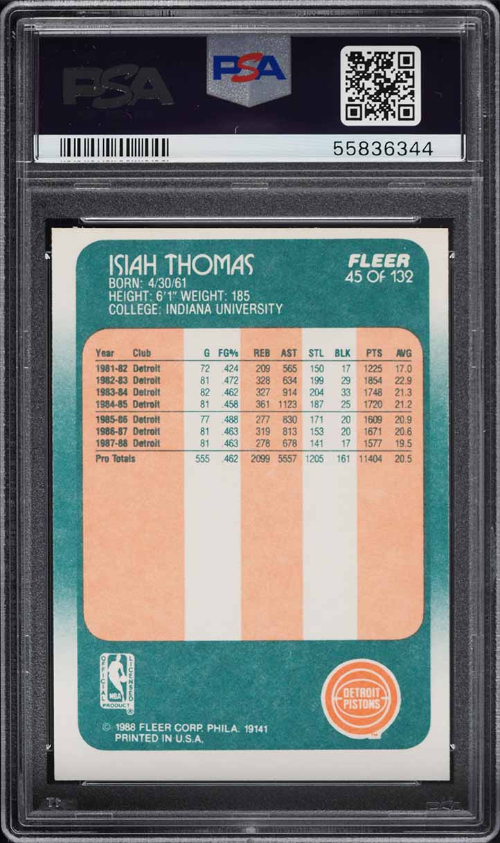 1988 Fleer Basketball Isiah Thomas #45 PSA 5 EX