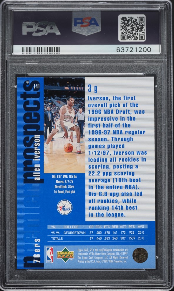 1996 SP Basketball Allen Iverson ROOKIE #141 PSA 9 MINT