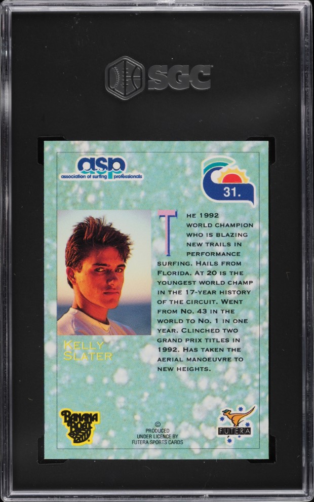1993 Futera Hot Surf Kelly Slater ROOKIE #31 SGC 7 NRMT on