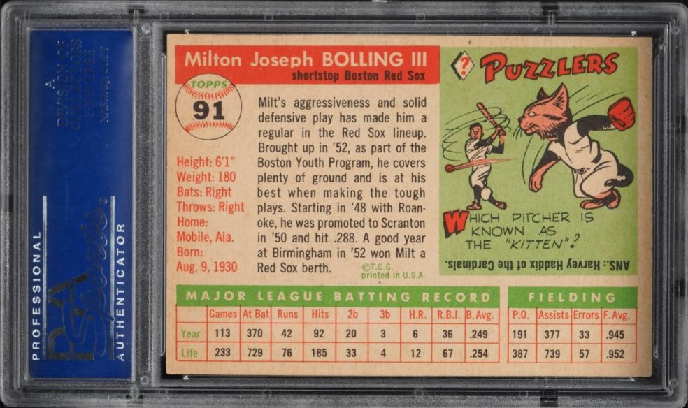 1955 Topps Milt Bolling #91 PSA 6 EXMT