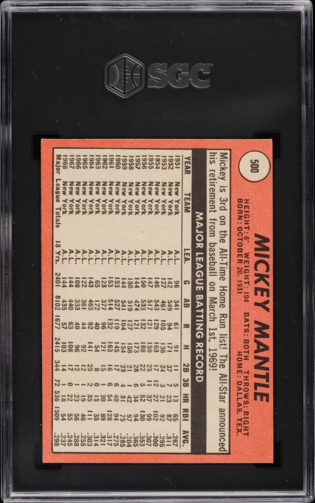 1969 Topps Mickey Mantle #500 SGC 5.5 EX+