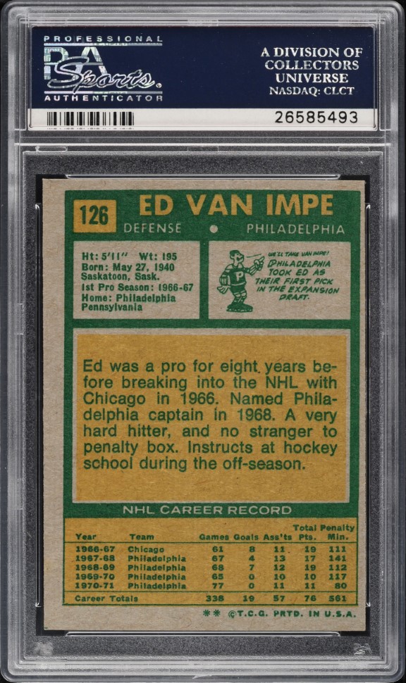 1971 Topps Hockey Ed Van Impe #126 PSA 9 MINT