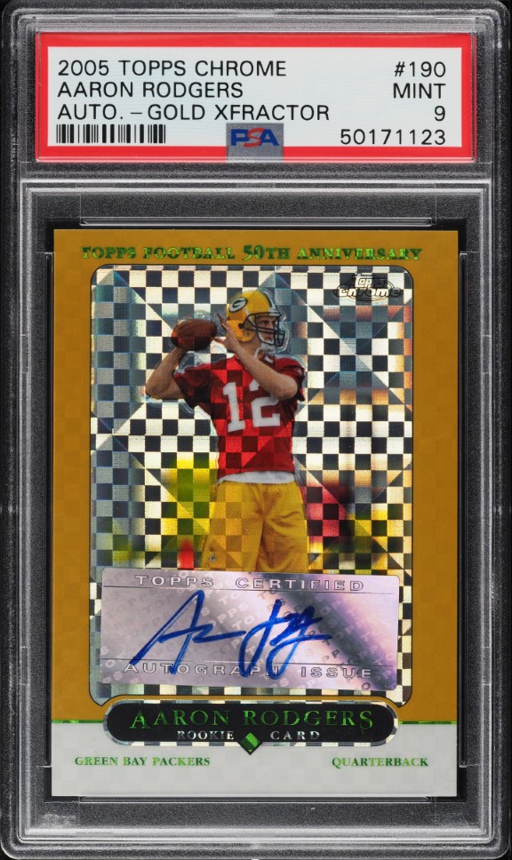 2005 Topps Chrome Gold Xfractor Aaron Rodgers ROOKIE AUTO /399 #190 PSA 9 MINT