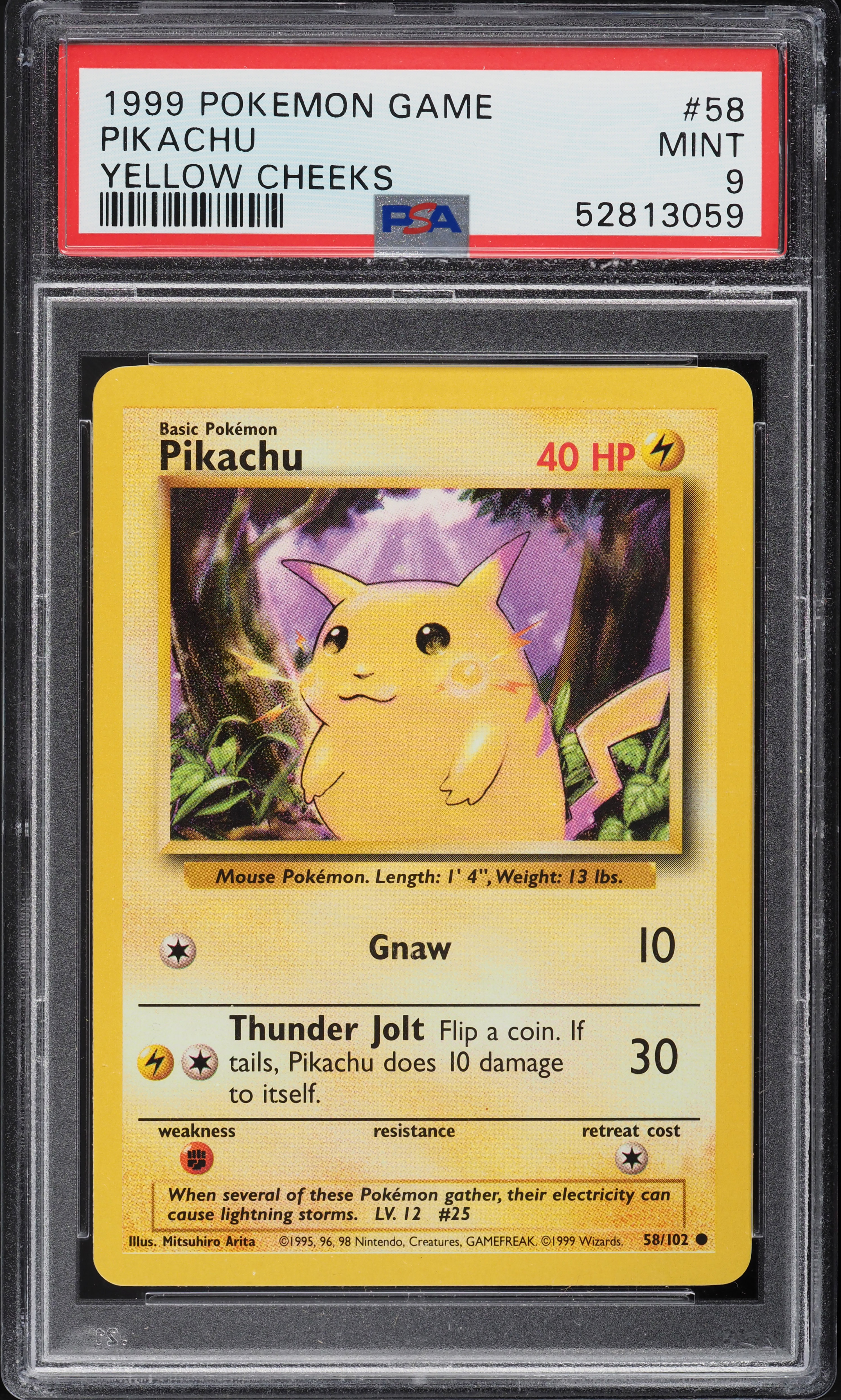 1999 Pokemon Base Set Yellow Cheeks Pikachu #58 PSA 9 MINT on