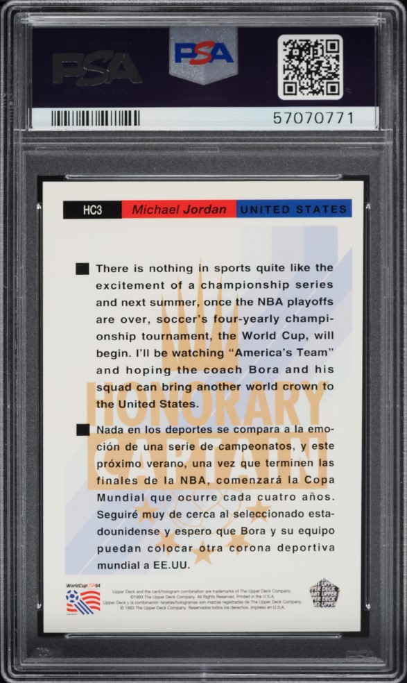 1993 Upper Deck Soccer Honorary Captain Gold Michael Jordan #HC3 PSA 7 NRMT