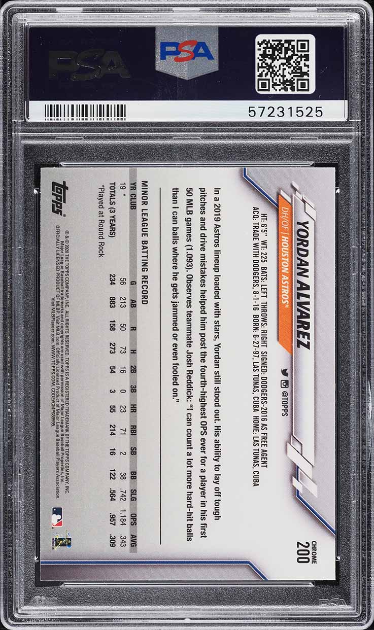 2020 Topps Chrome Yordan Alvarez ROOKIE #200 PSA 10 GEM MINT