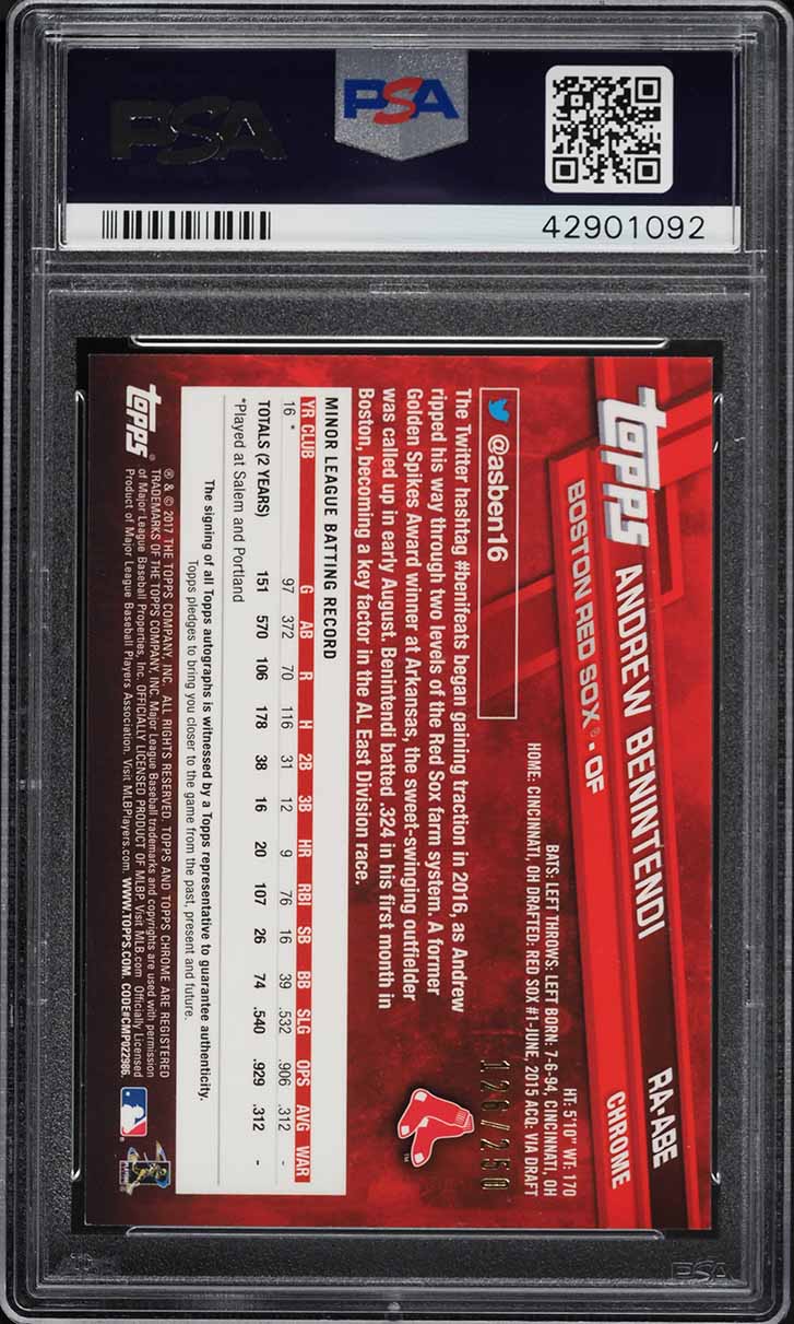 2017 Topps Chrome Purple Refractor Andrew Benintendi ROOKIE AUTO /250 PSA 10