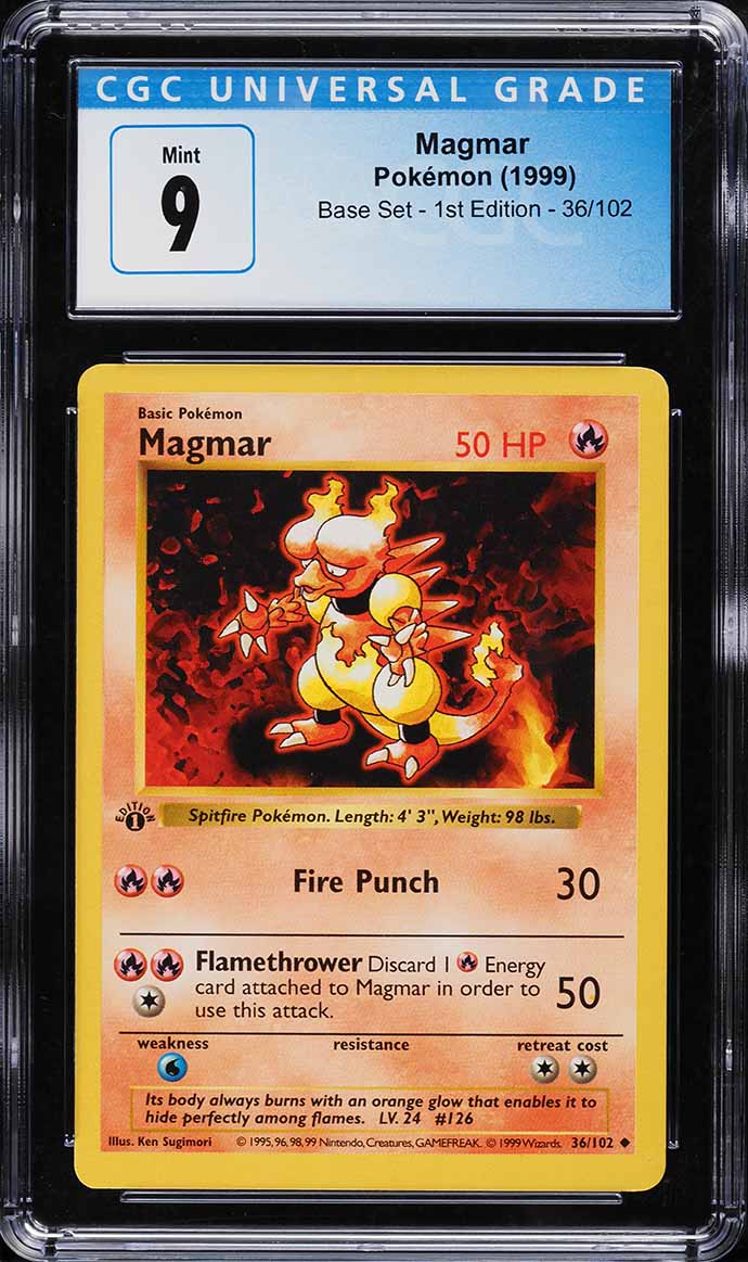 1999 Pokemon Base Set Shadowless 1st Edition Magmar #36 CGC 9 MINT