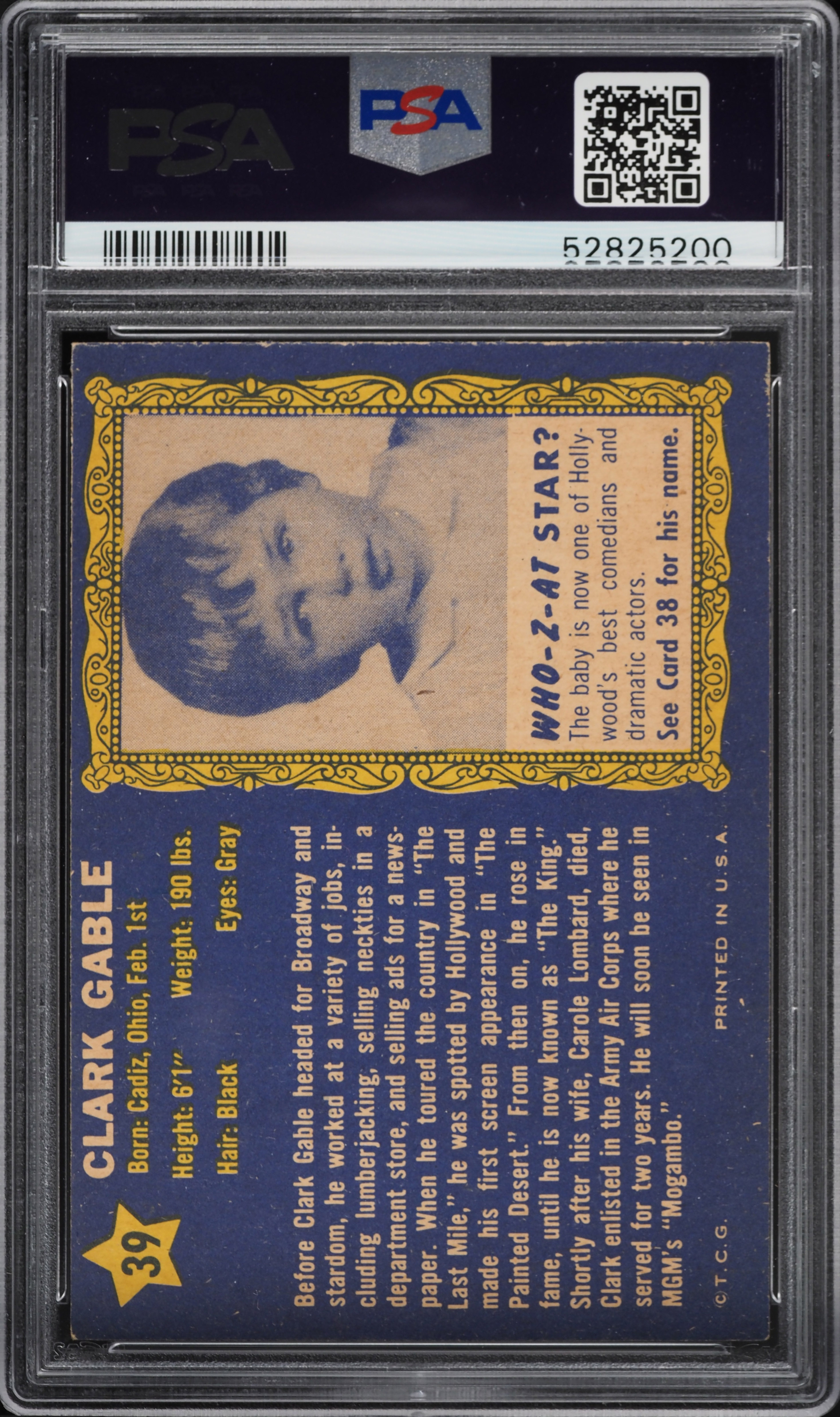 ⭐︎1955⭐︎ 1953 Topps Who-Z-At Star? Clark Gable #39 PSA 5 EX on Fanatics Collect