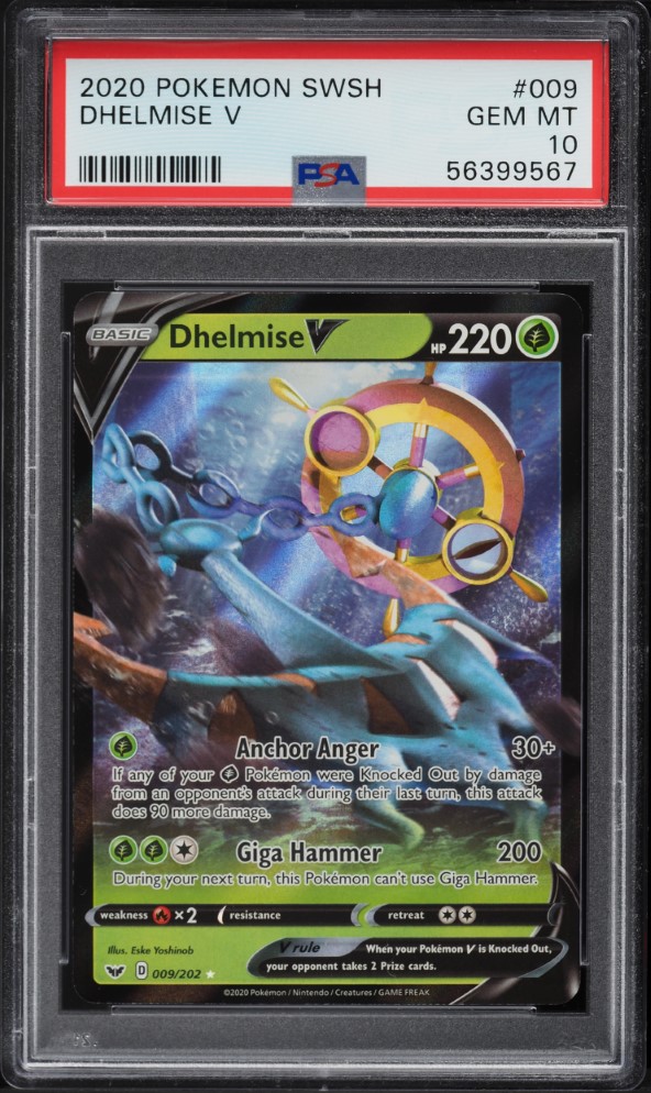 dhelmise v pokemon card value 2020 Sword & Shield #9 PSA 10 GEM MINT on Fanatics Collect Weakness / Resistance / Retreat Cost Dhelmise V (009) 2021 Pokemon