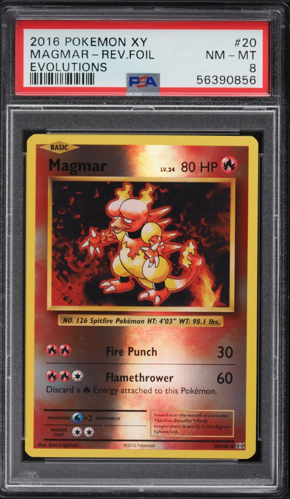 2016 Pokemon XY Evolutions Reverse Holo Magmar #20 PSA 8 NM-MT