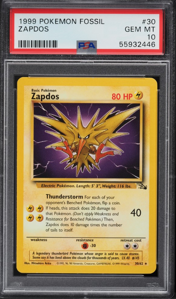 1999 Pokemon Fossil Zapdos #30 PSA 10 GEM MINT