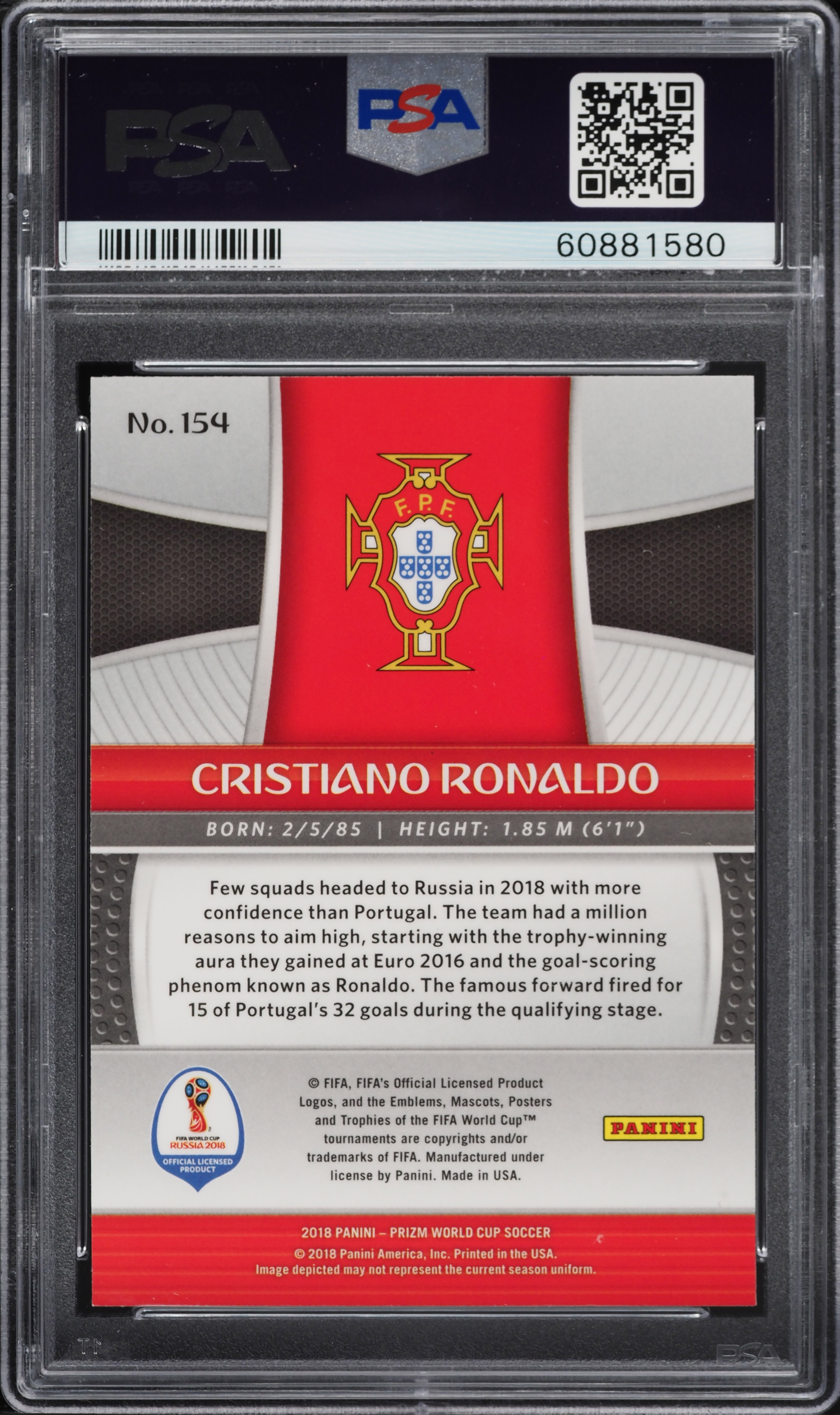 2018 Panini Prizm World Cup Cristiano Ronaldo #154 PSA 10 GEM MINT
