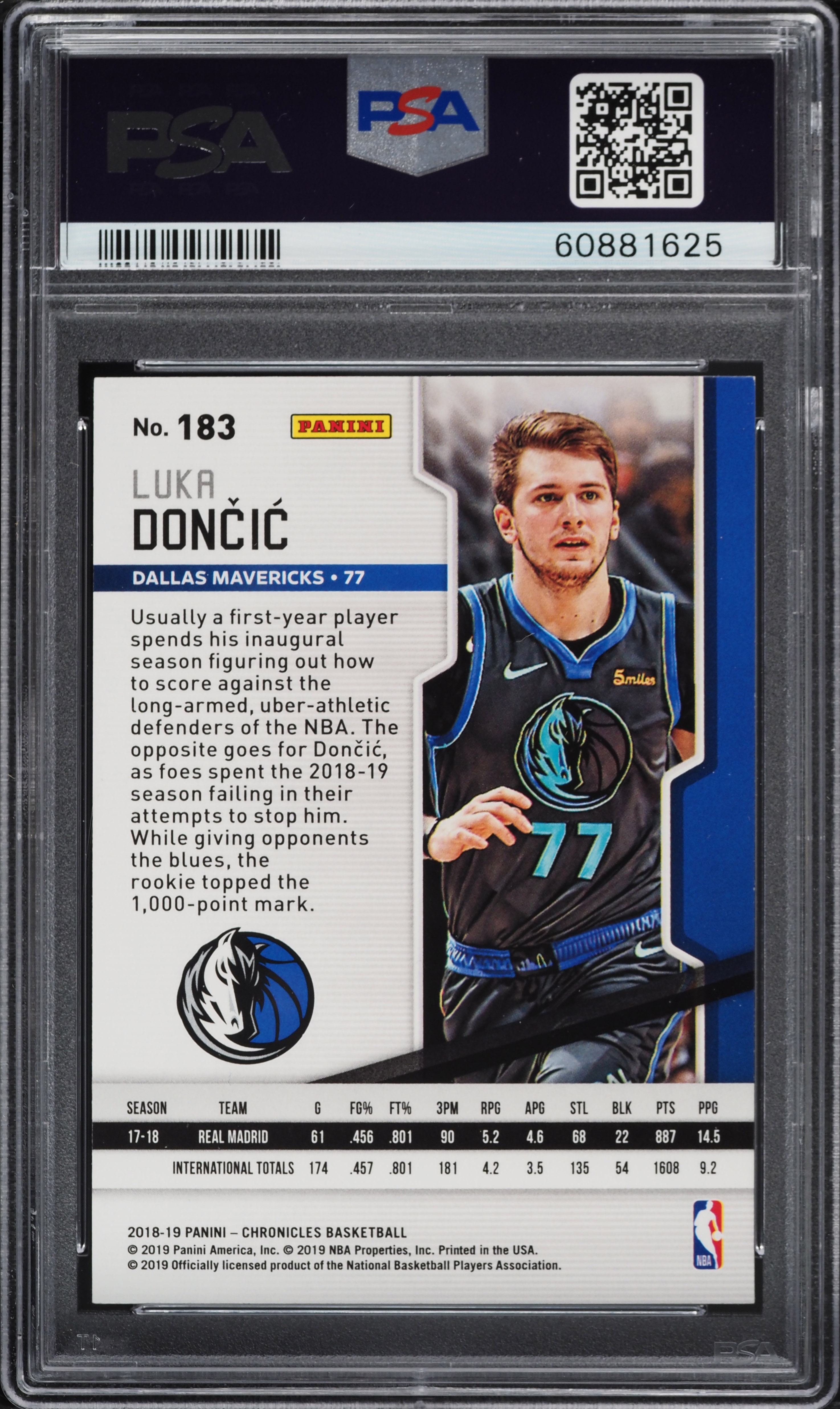 2018 Panini Chronicles Playoff Luka Doncic ROOKIE #183 PSA 9 MINT
