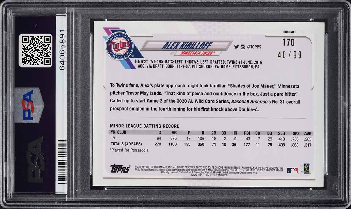 2021 Topps Chrome Green Wave Refractor Alex Kirilloff ROOKIE /99