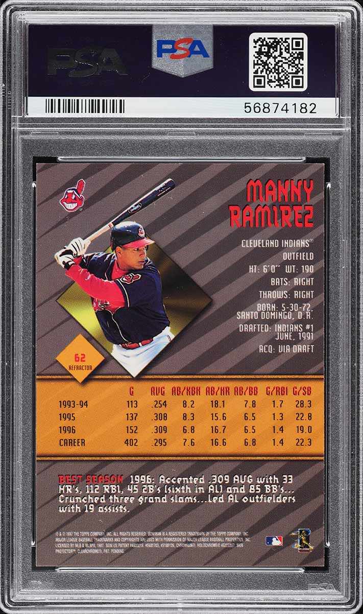 1997 Bowman's Best Refractor Manny Ramirez #62 PSA 10 GEM MINT on