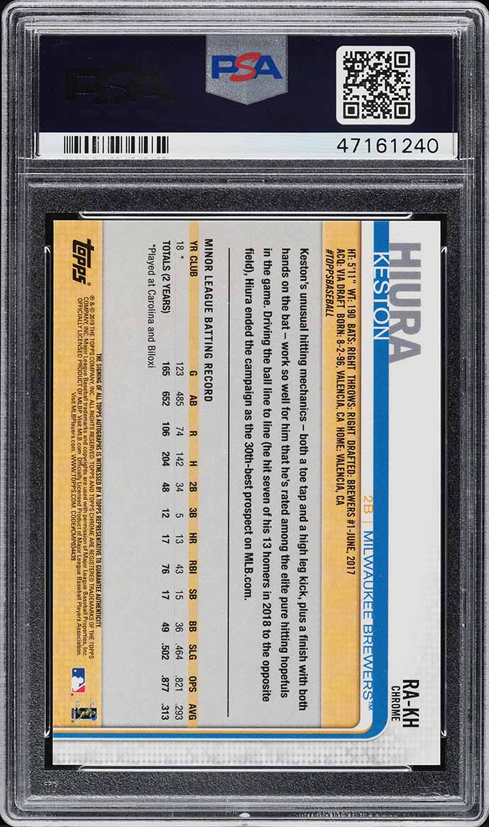 2019 Topps Chrome Keston Hiura ROOKIE AUTO #RA-KH PSA 10 GEM MINT