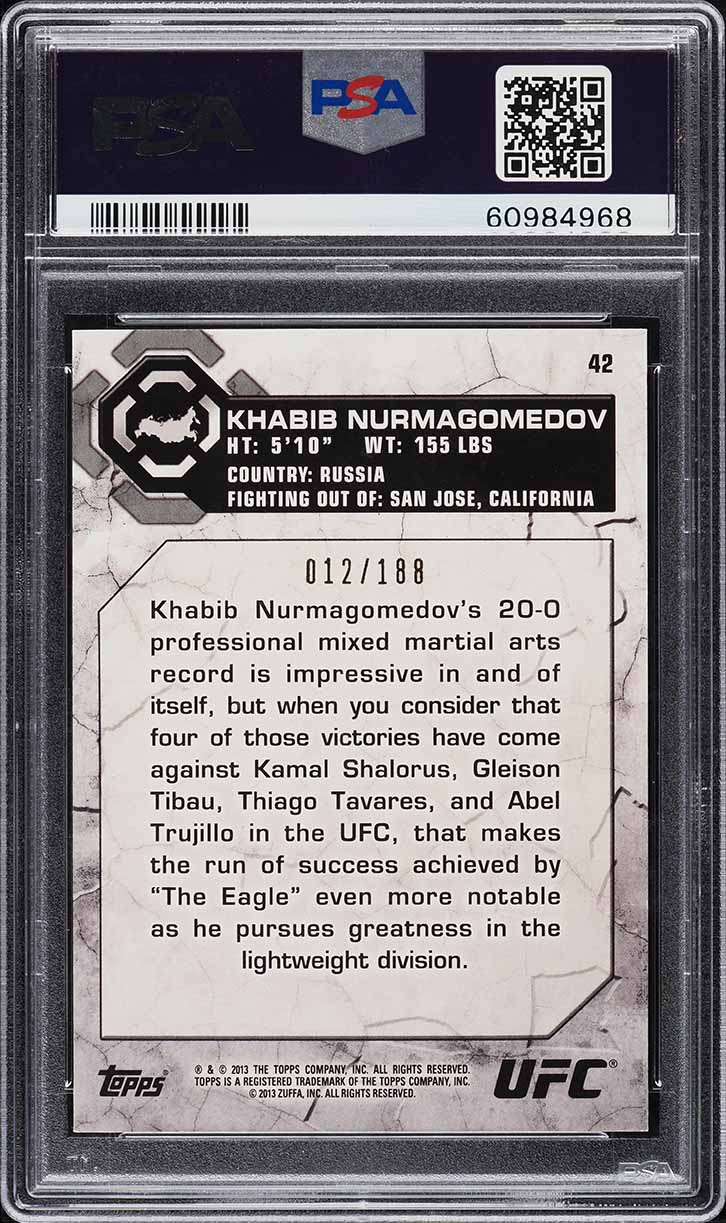 2013 Topps UFC Bloodlines Flag Khabib Nurmagomedov /188 #42 PSA 10 GEM MINT