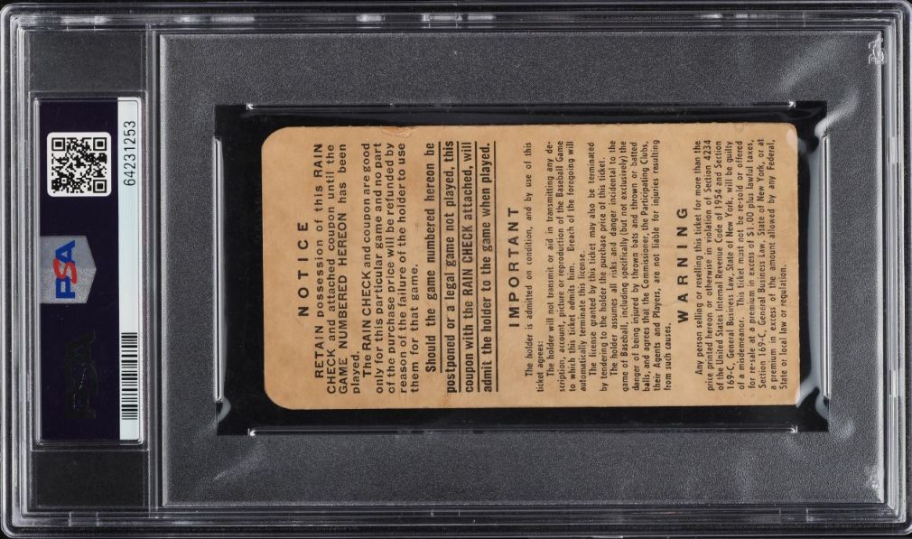 1956 World Series Game 1 Ticket Stub Dodgers Yankees Robinson Mantle HR #6 PSA 1