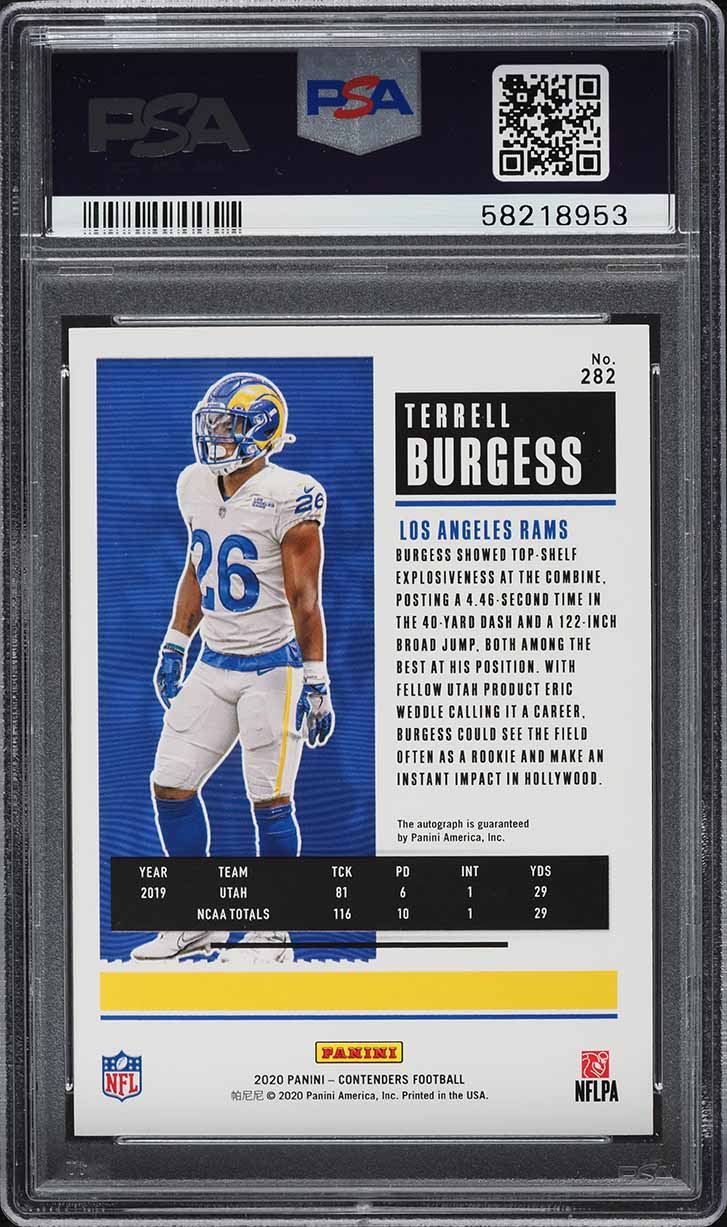 2020 Panini Contenders Terrell Burgess ROOKIE AUTO DNA 10 #282 PSA