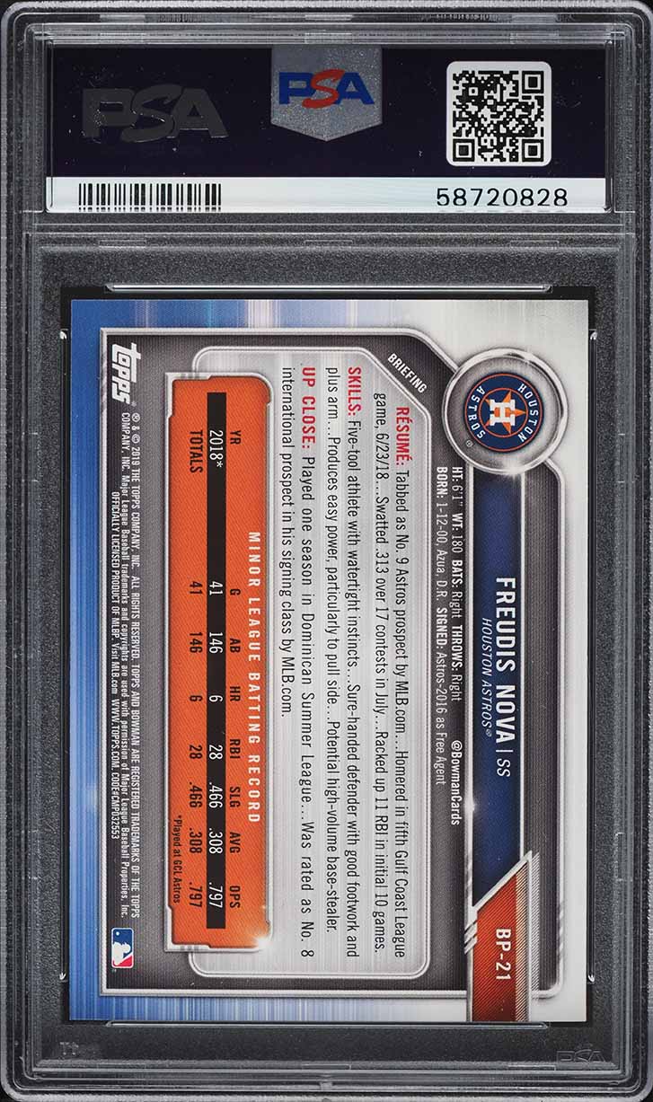 2019 Bowman Paper Prospects Freudis Nova ROOKIE #BP21 PSA 10 GEM MINT