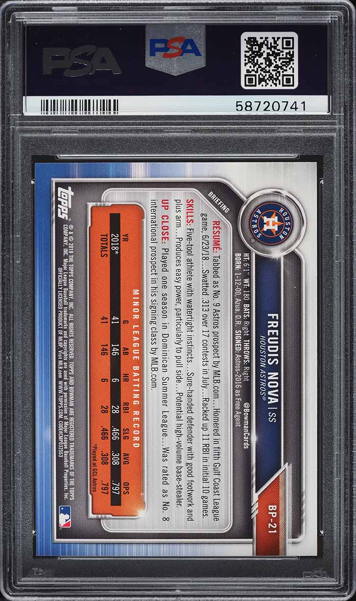 2019 Bowman Paper Prospects Freudis Nova ROOKIE #BP21 PSA 9 MINT